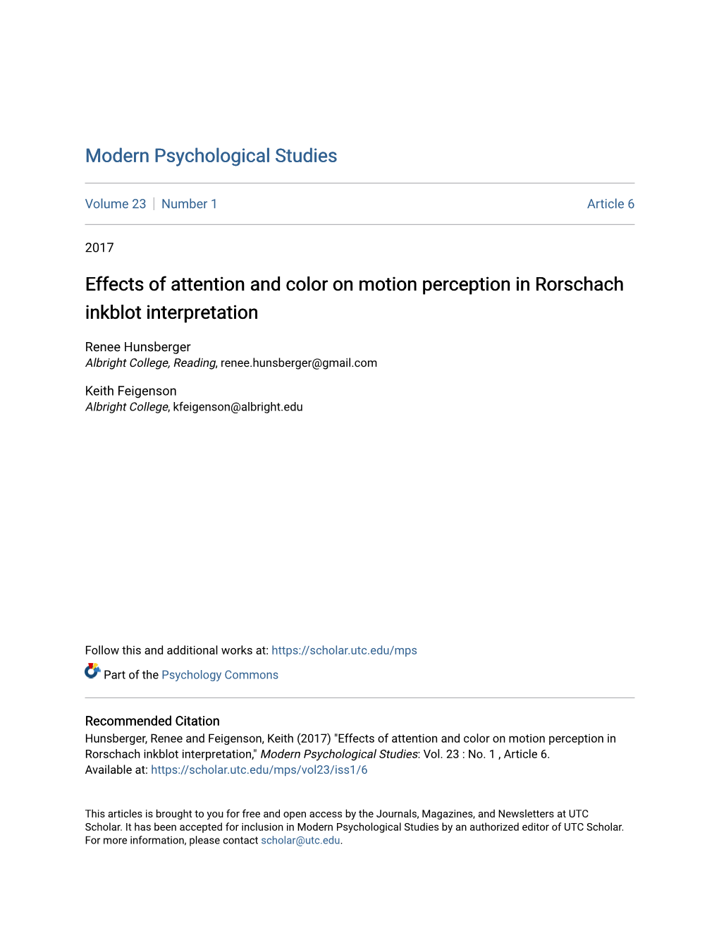 Effects of Attention and Color on Motion Perception in Rorschach Inkblot Interpretation