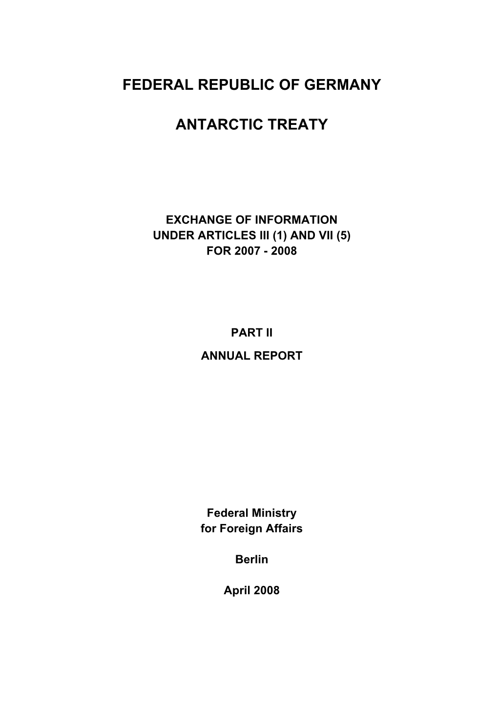 Federal Republic of Germany Antarctic Treaty