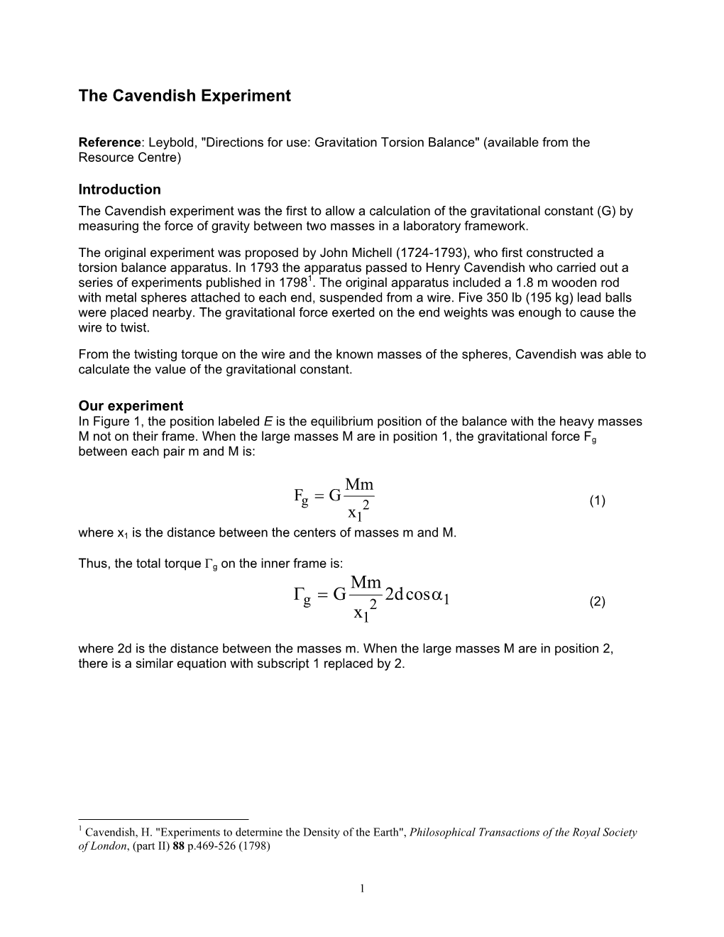 Cavendish Experiment