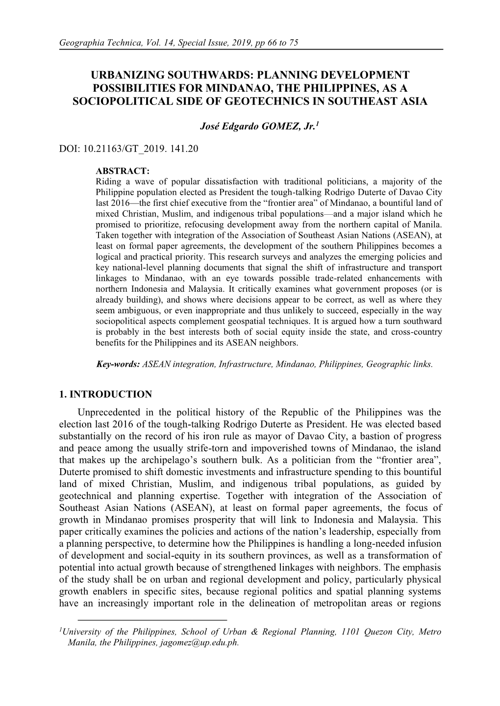 Planning Development Possibilities for Mindanao, the Philippines, As a Sociopolitical Side of Geotechnics in Southeast Asia
