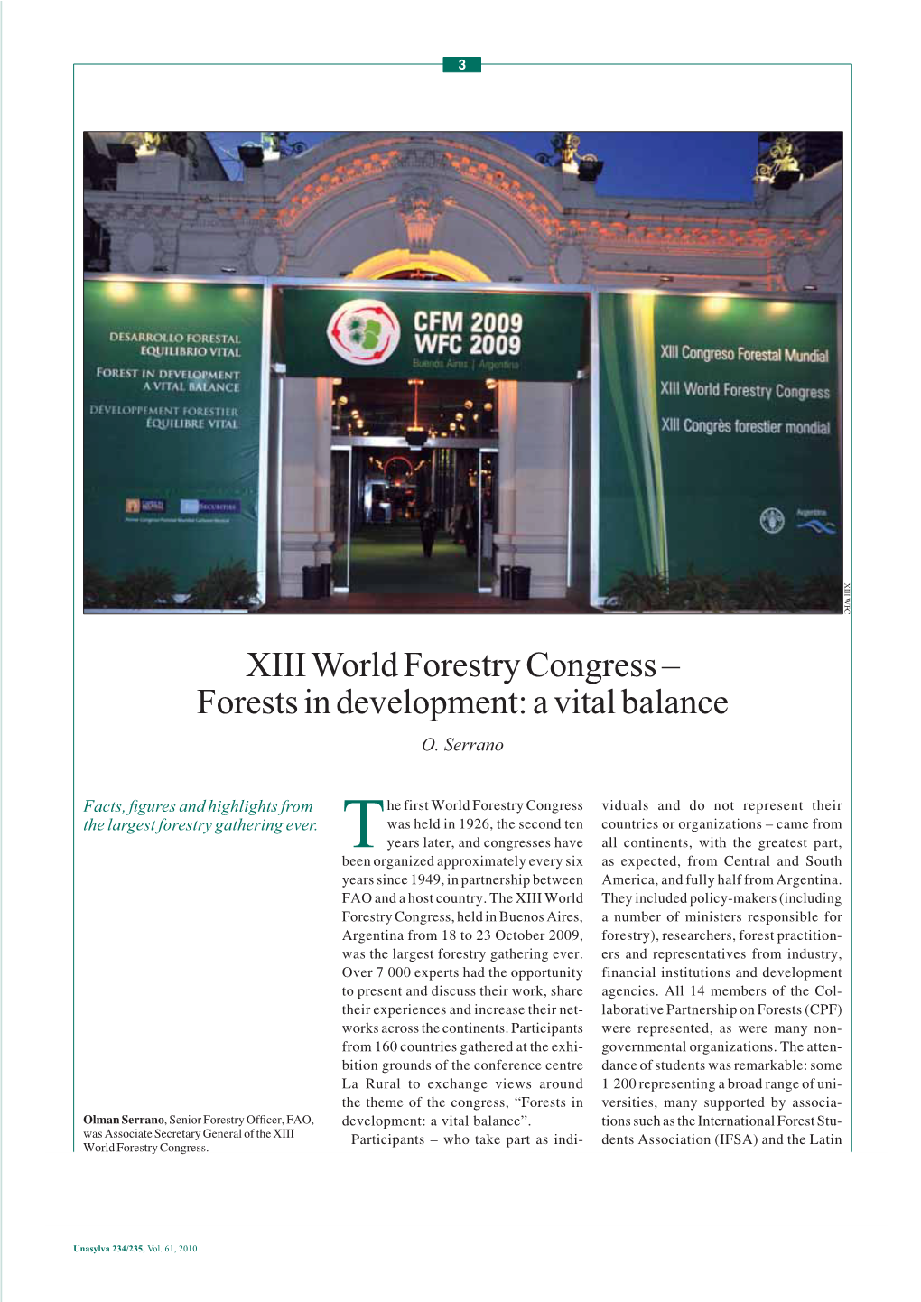 XIII World Forestry Congress – Forests in Development: a Vital Balance O