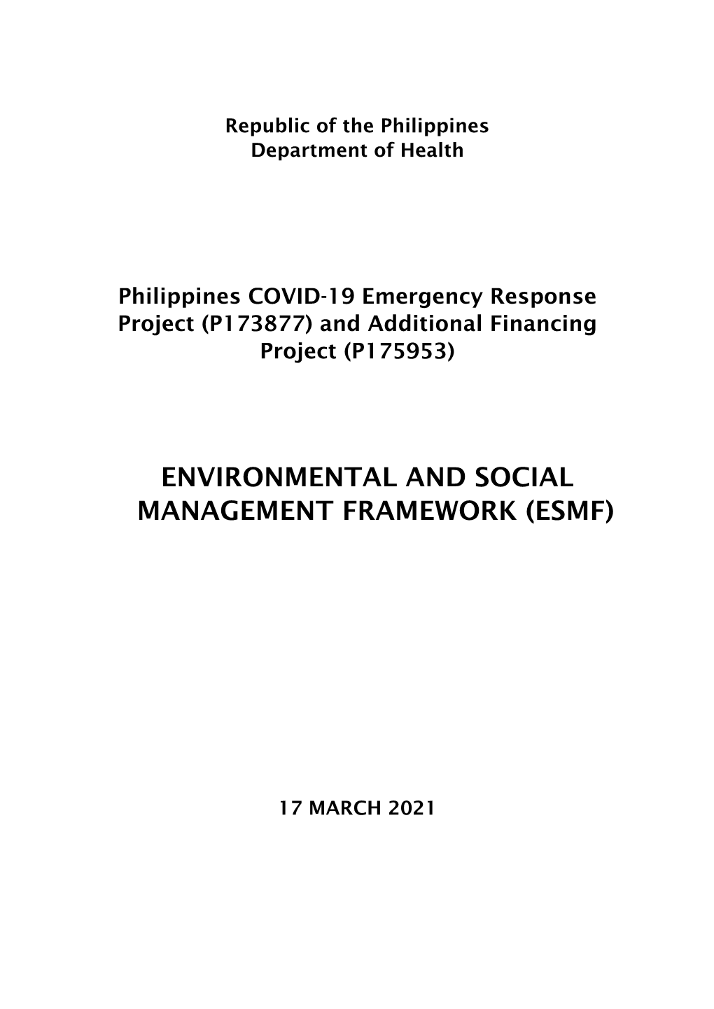 Environmental and Social Management Framework (Esmf)