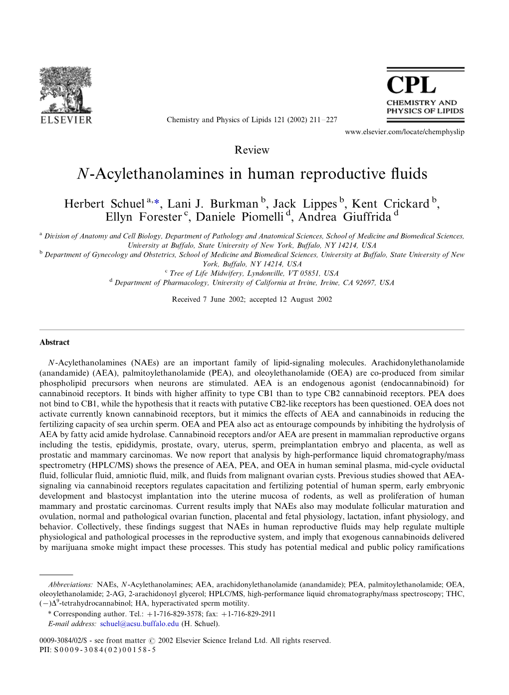 N-Acylethanolamines in Human Reproductive Fluids