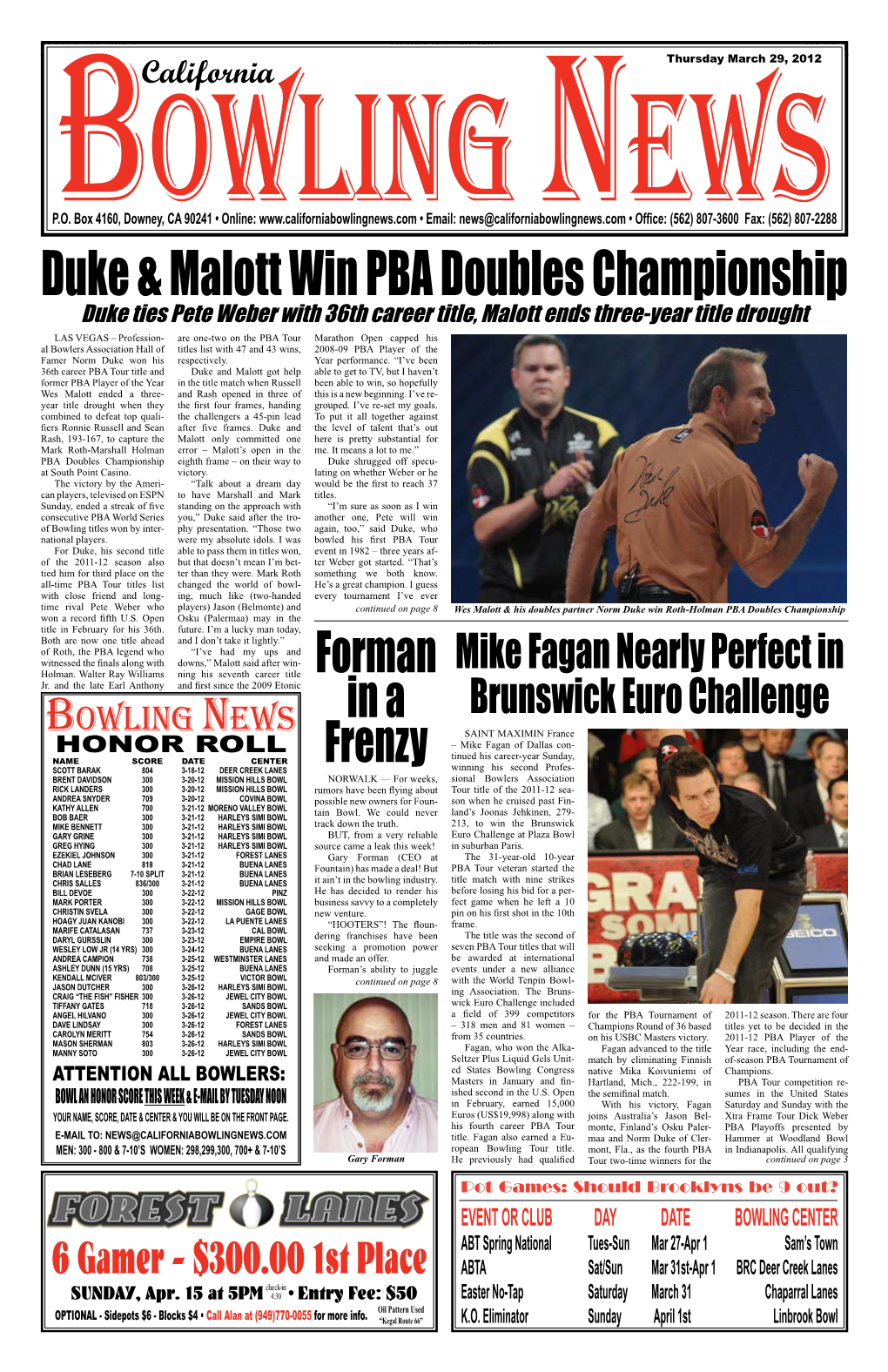 Duke & Malott Win Pba Doubles Championship