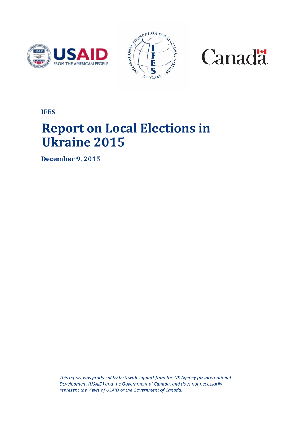 Report on Local Elections in Ukraine 2015