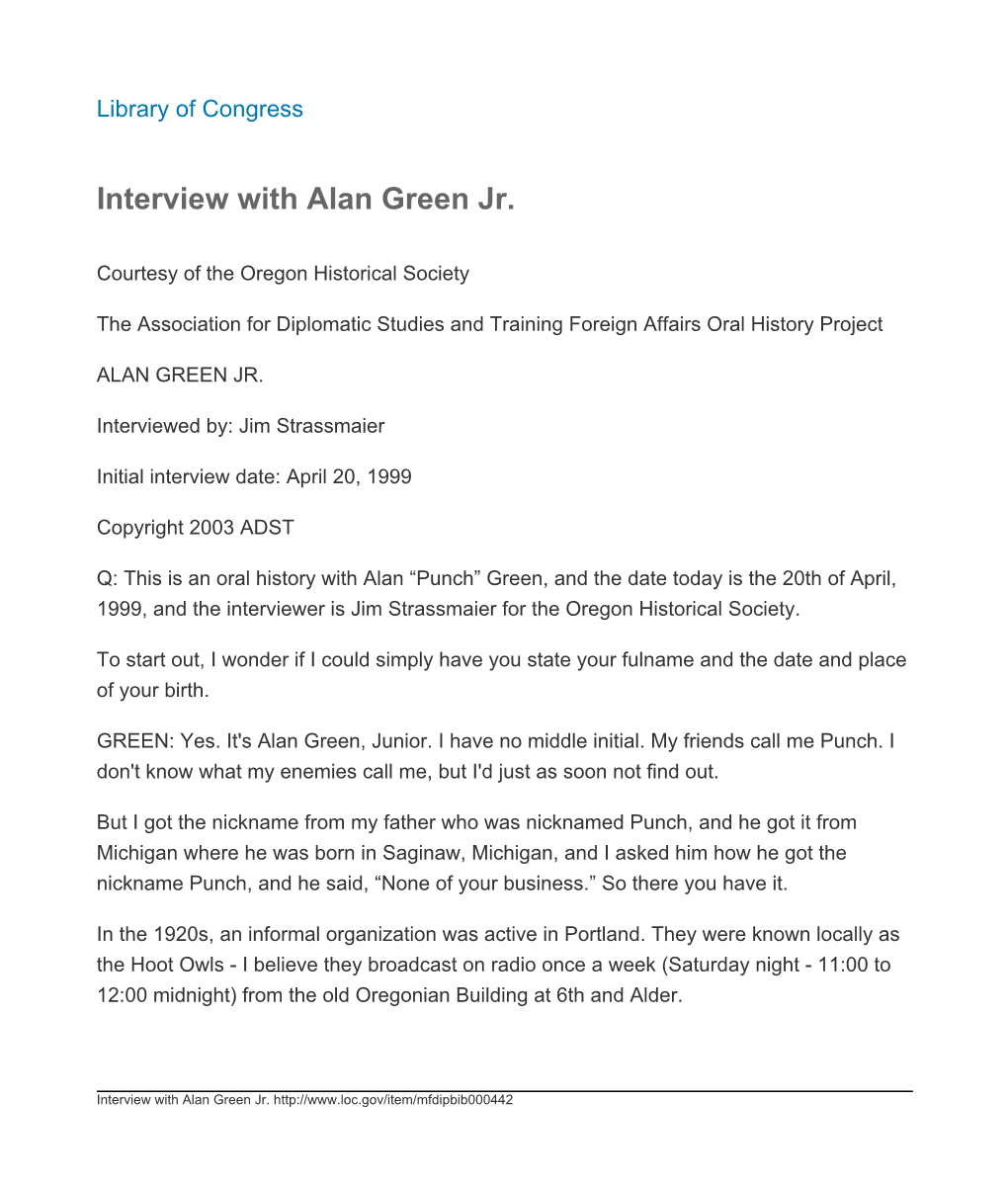 Interview with Alan Green Jr