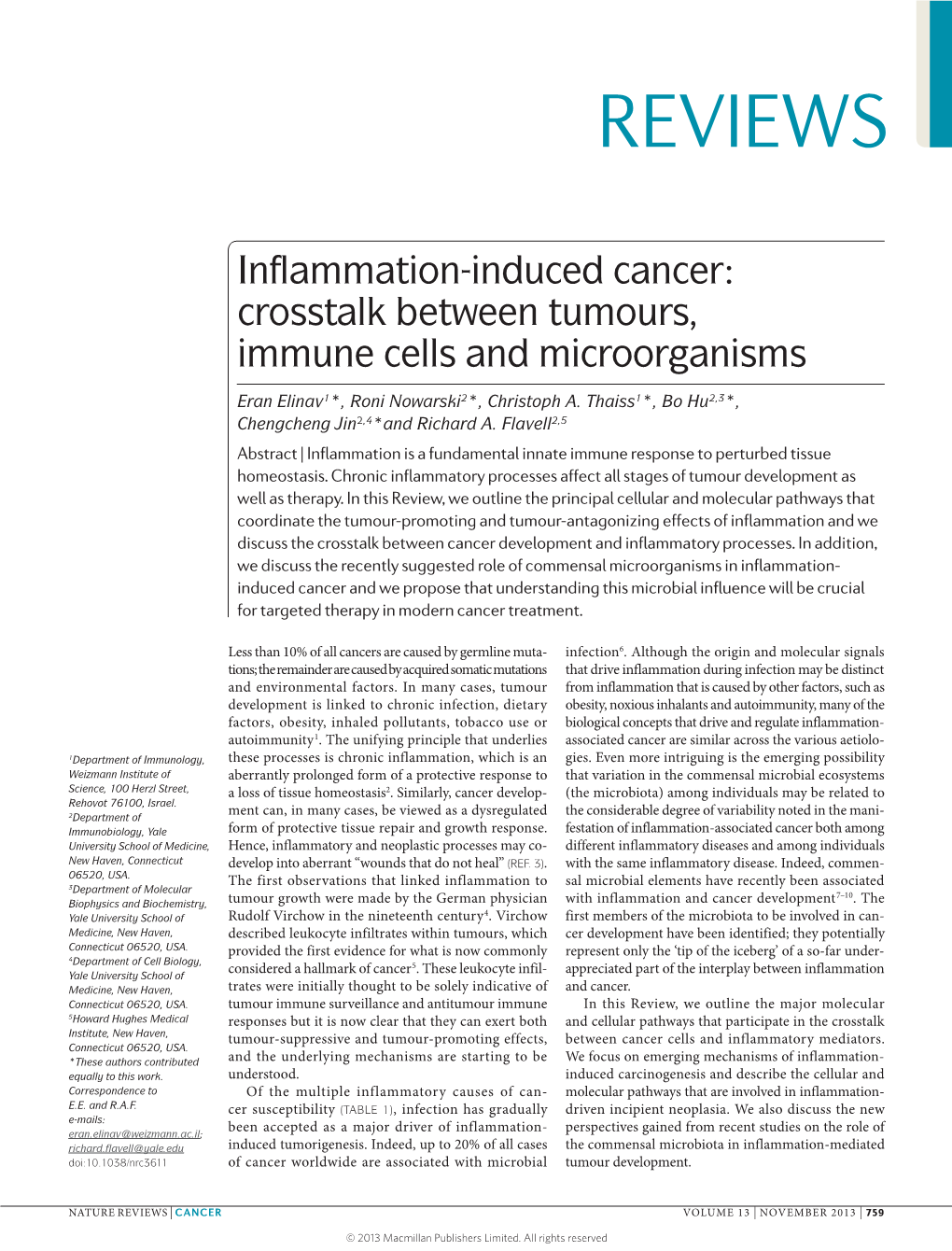 Inflammation-Induced Cancer: Crosstalk Between Tumours, Immune Cells and Microorganisms