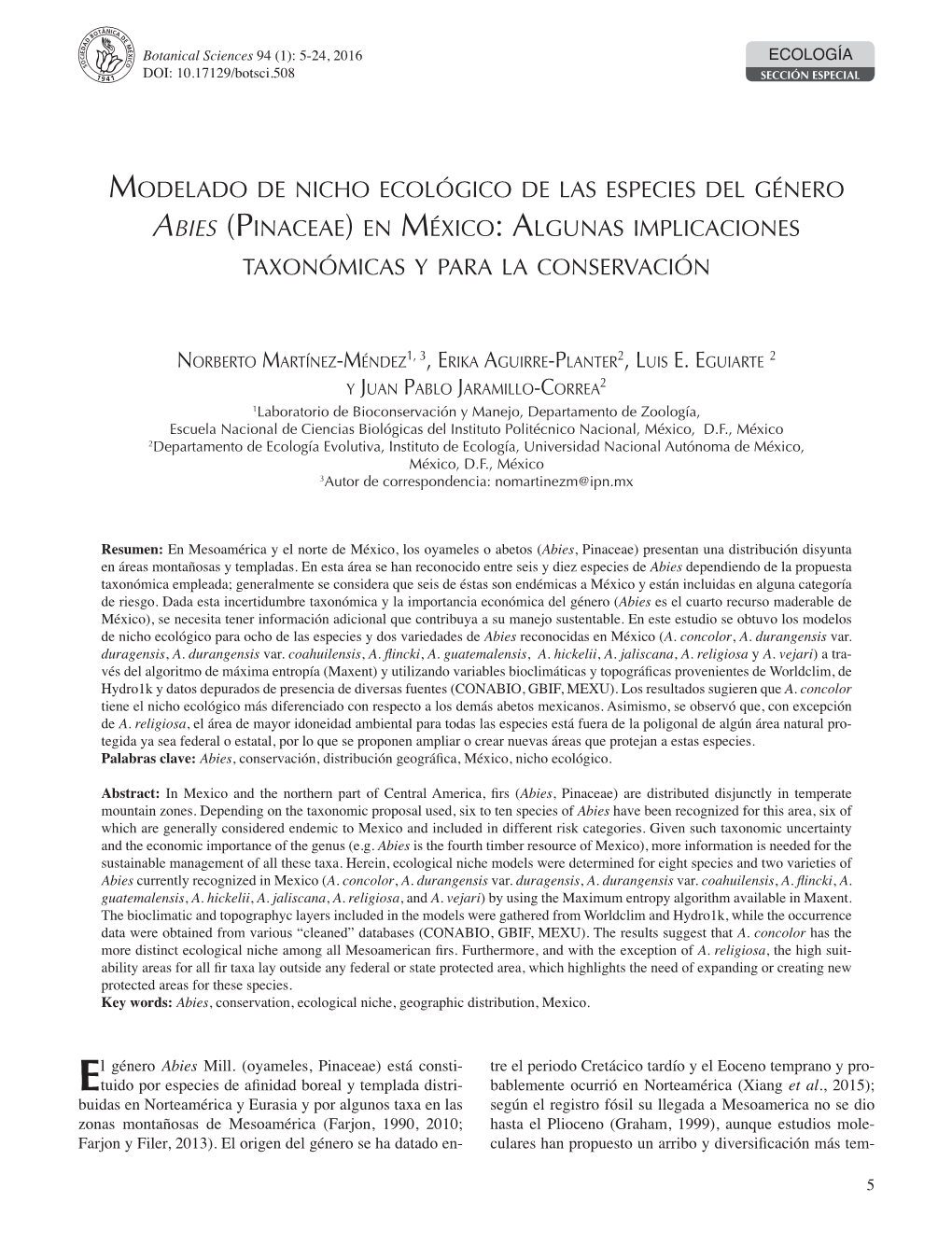 Modelado De Nicho Ecológico De Las Especies Del Género Abies (Pinaceae) En México: Algunas Implicaciones Taxonómicas Y Para La Conservación