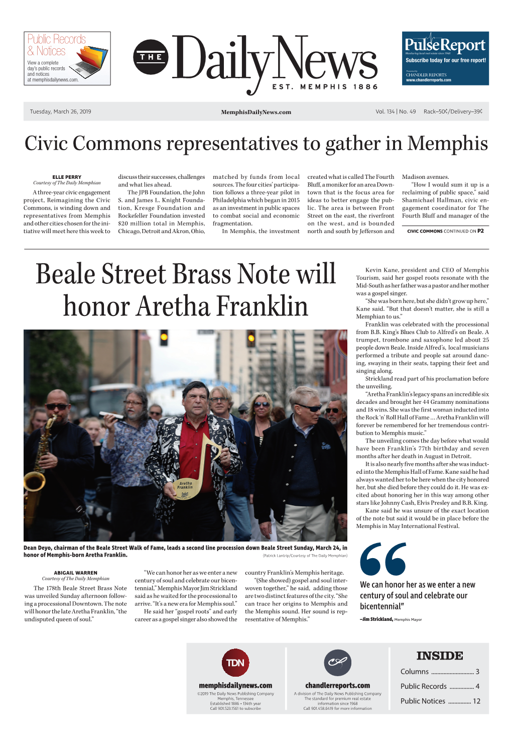 Beale Street Brass Note Will Honor Aretha Franklin