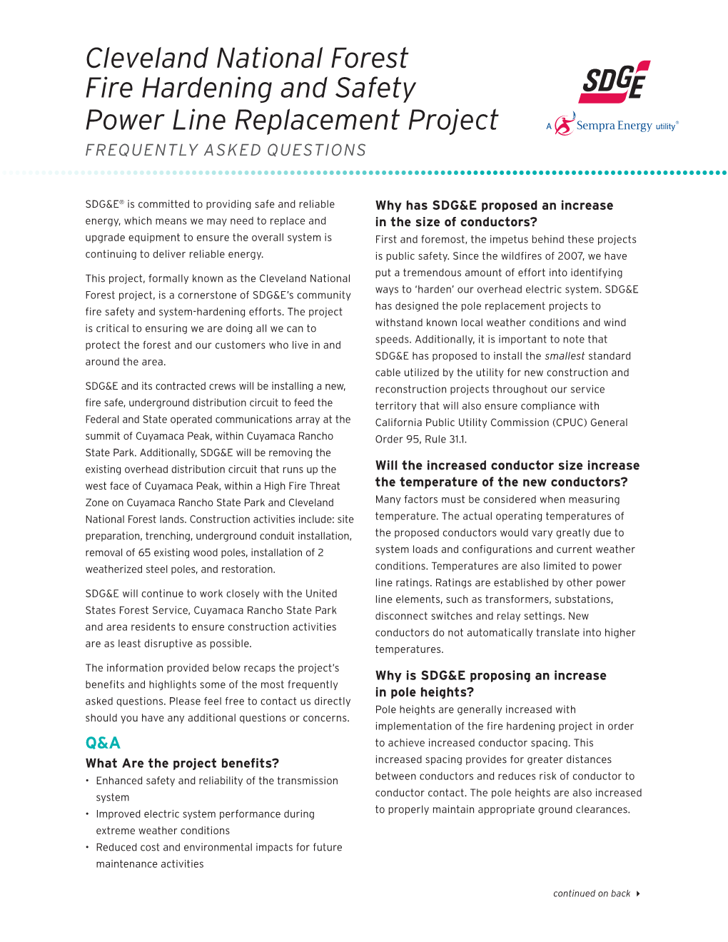 Cleveland National Forest Fire Hardening and Safety Power Line Replacement Project