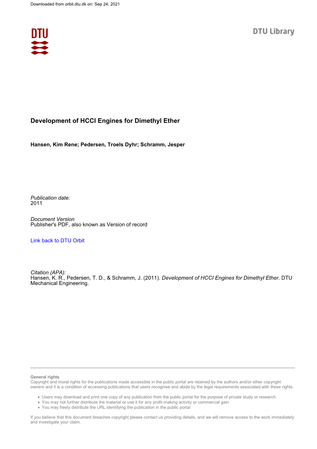 Development of HCCI Engines for Dimethyl Ether