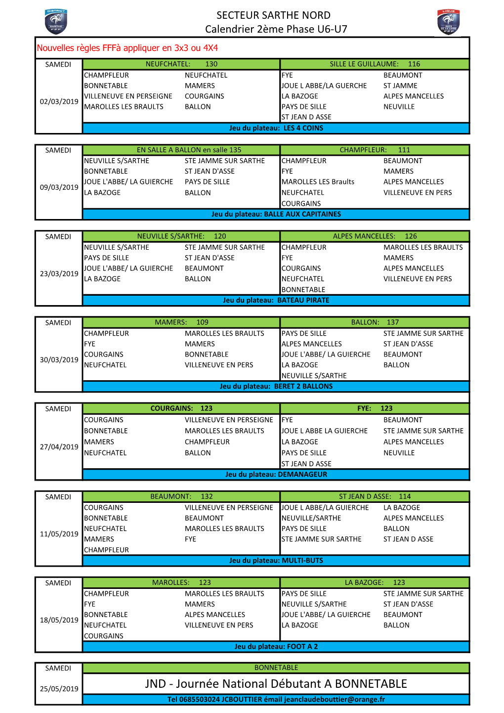 Calendrier U7 2Eme Phase 2018.19.Pdf