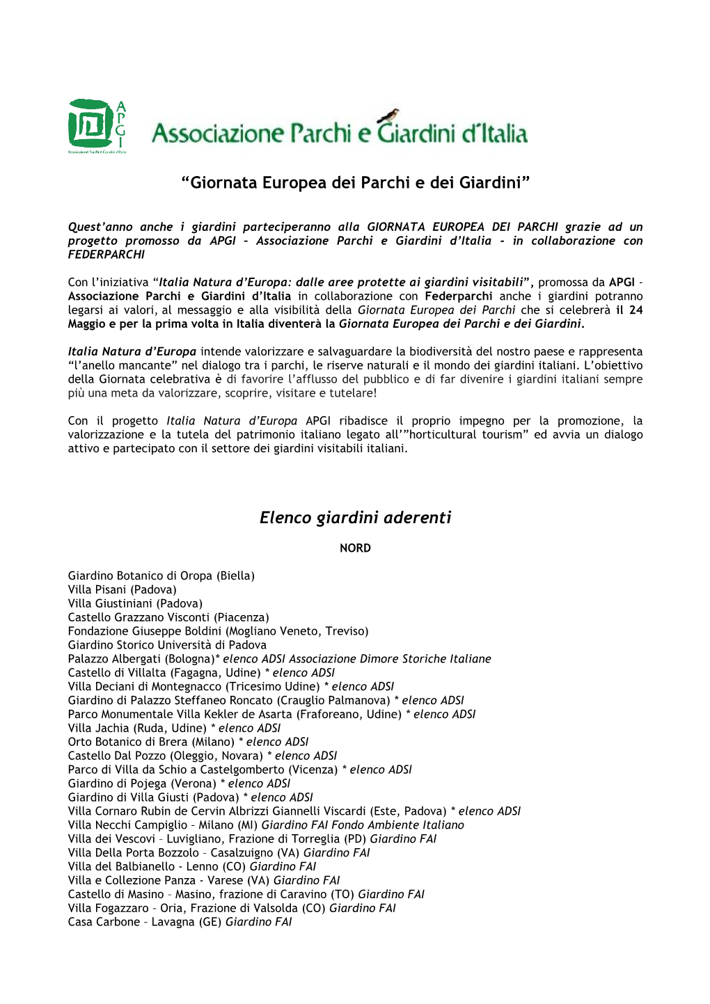 24 Maggio Giornata Europea Dei Parchi E Dei Giardini