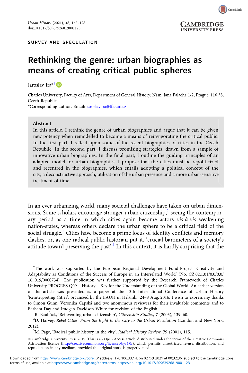 Rethinking the Genre: Urban Biographies As Means of Creating Critical Public Spheres