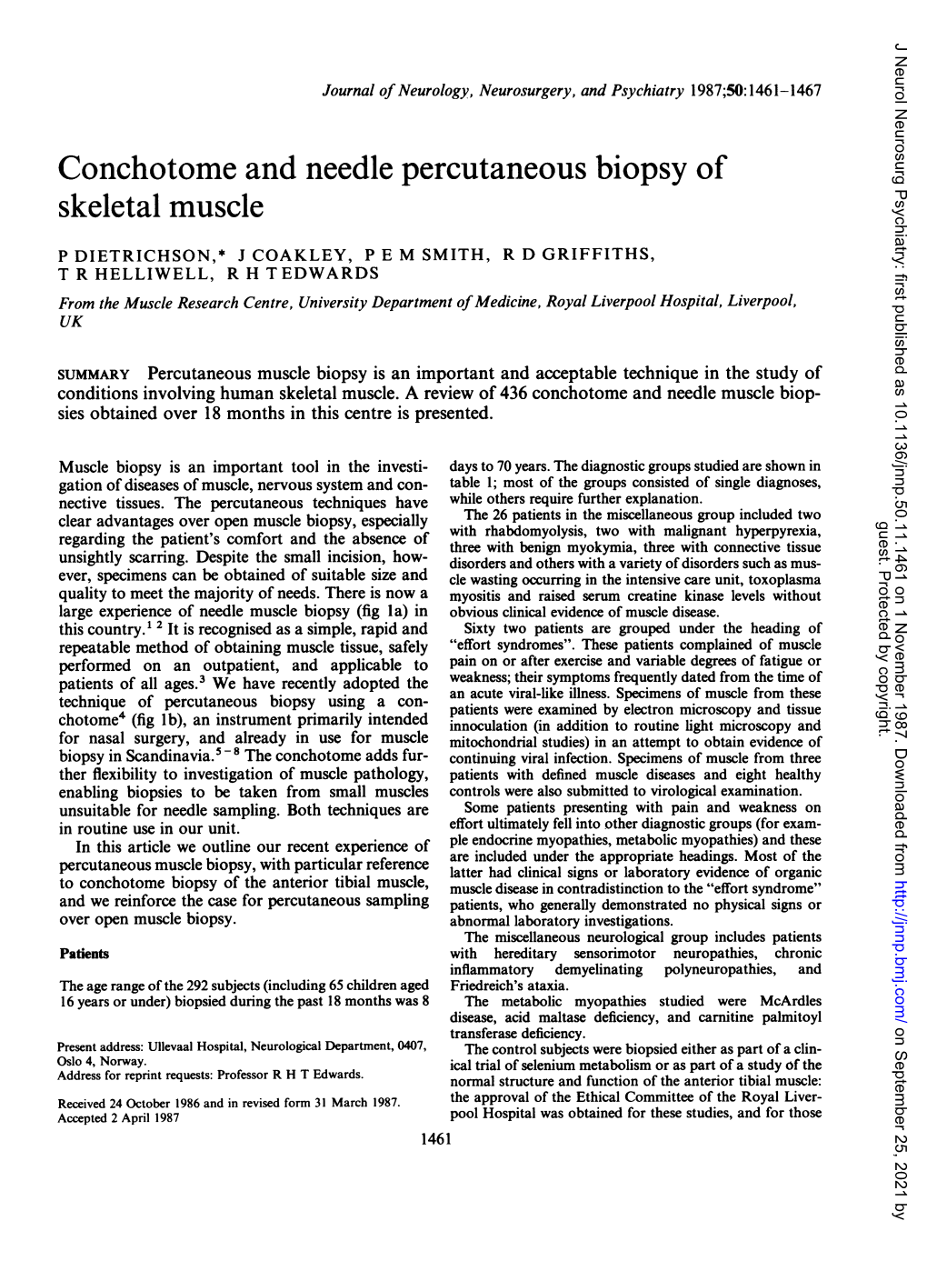Conchotome and Needle Percutaneous Biopsy of Skeletal Muscle