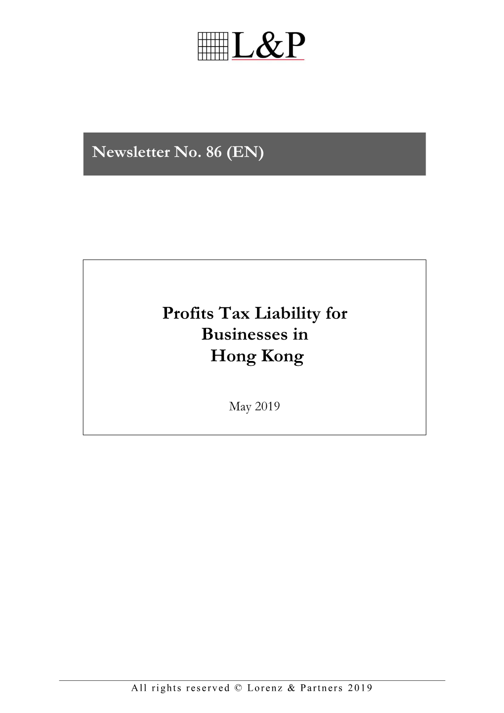 NL086E Profits Tax Liability for Businesses in Hong Kong May19