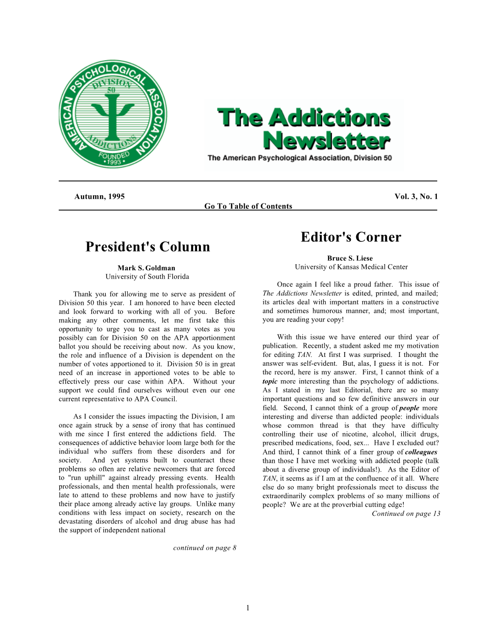 President's Column Editor's Corner