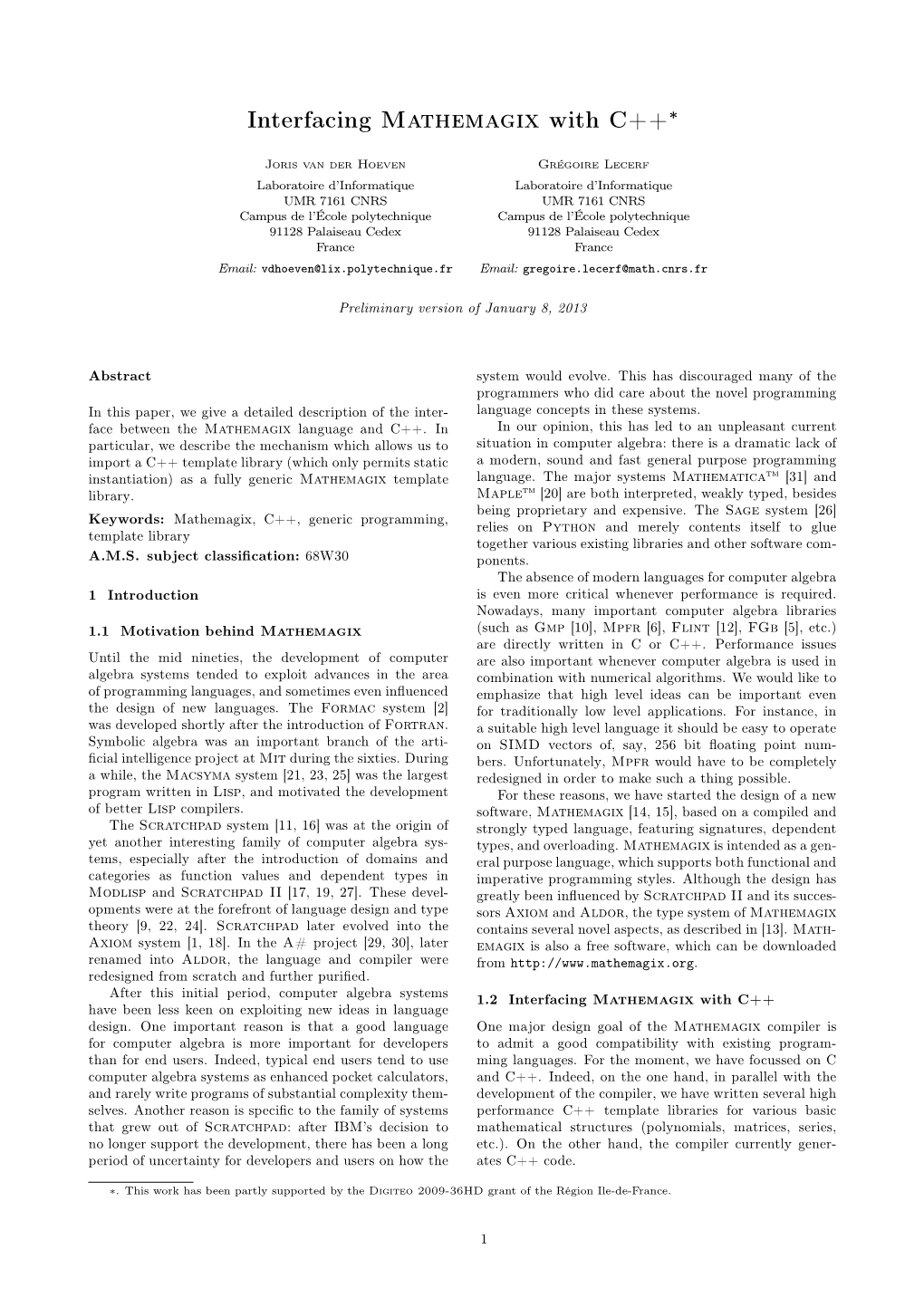 Interfacing Mathemagix with C++∗