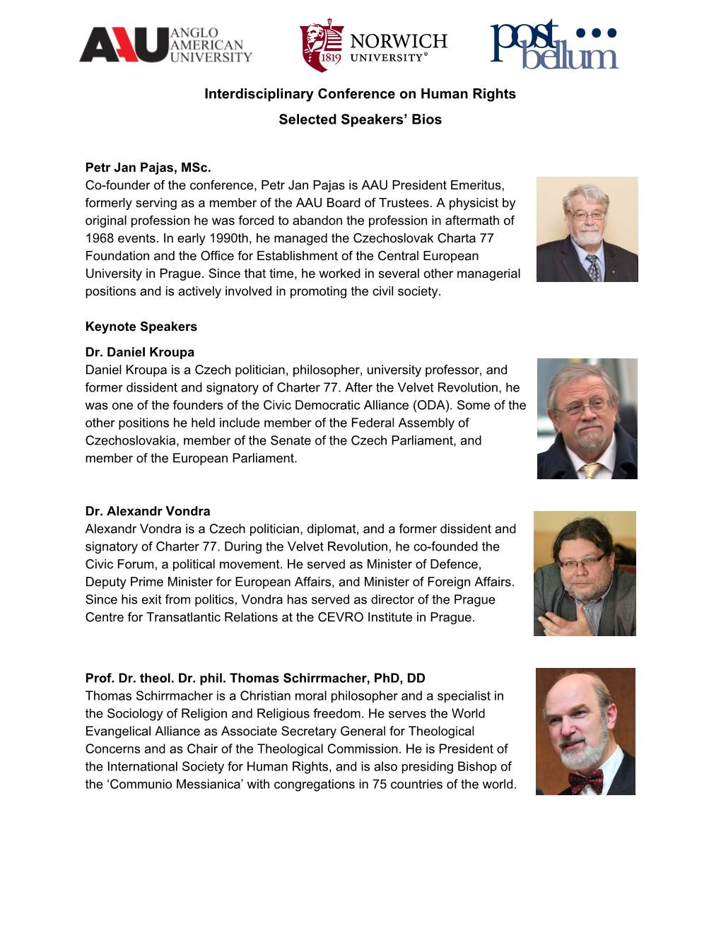 Interdisciplinary Conference on Human Rights Selected Speakers’ Bios