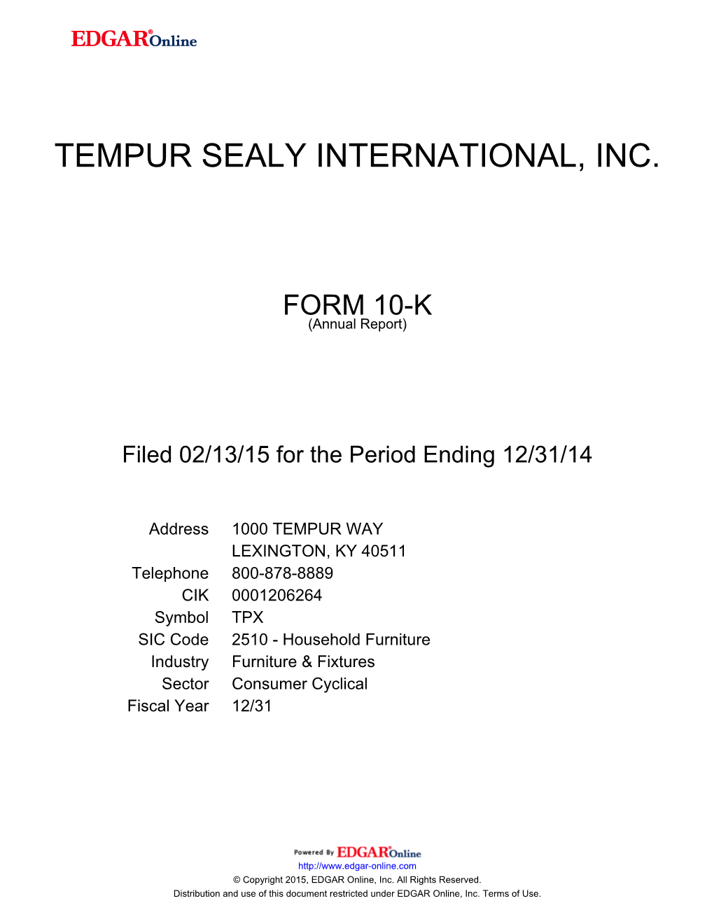 Tempur Sealy International, Inc