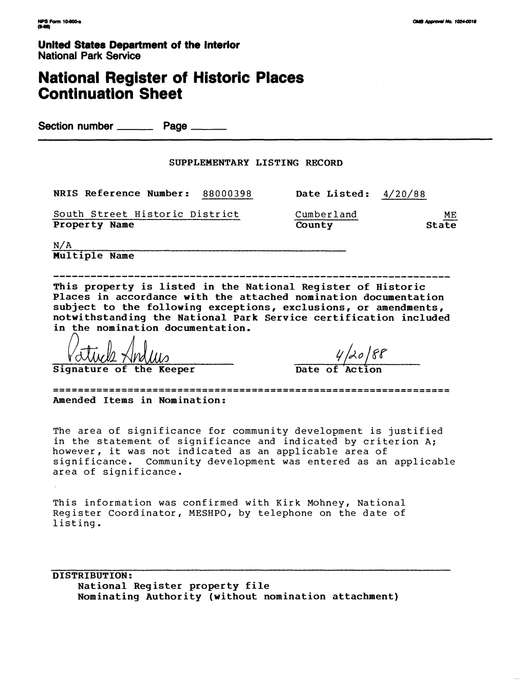 National Register of Historic Places Continuation Sheet