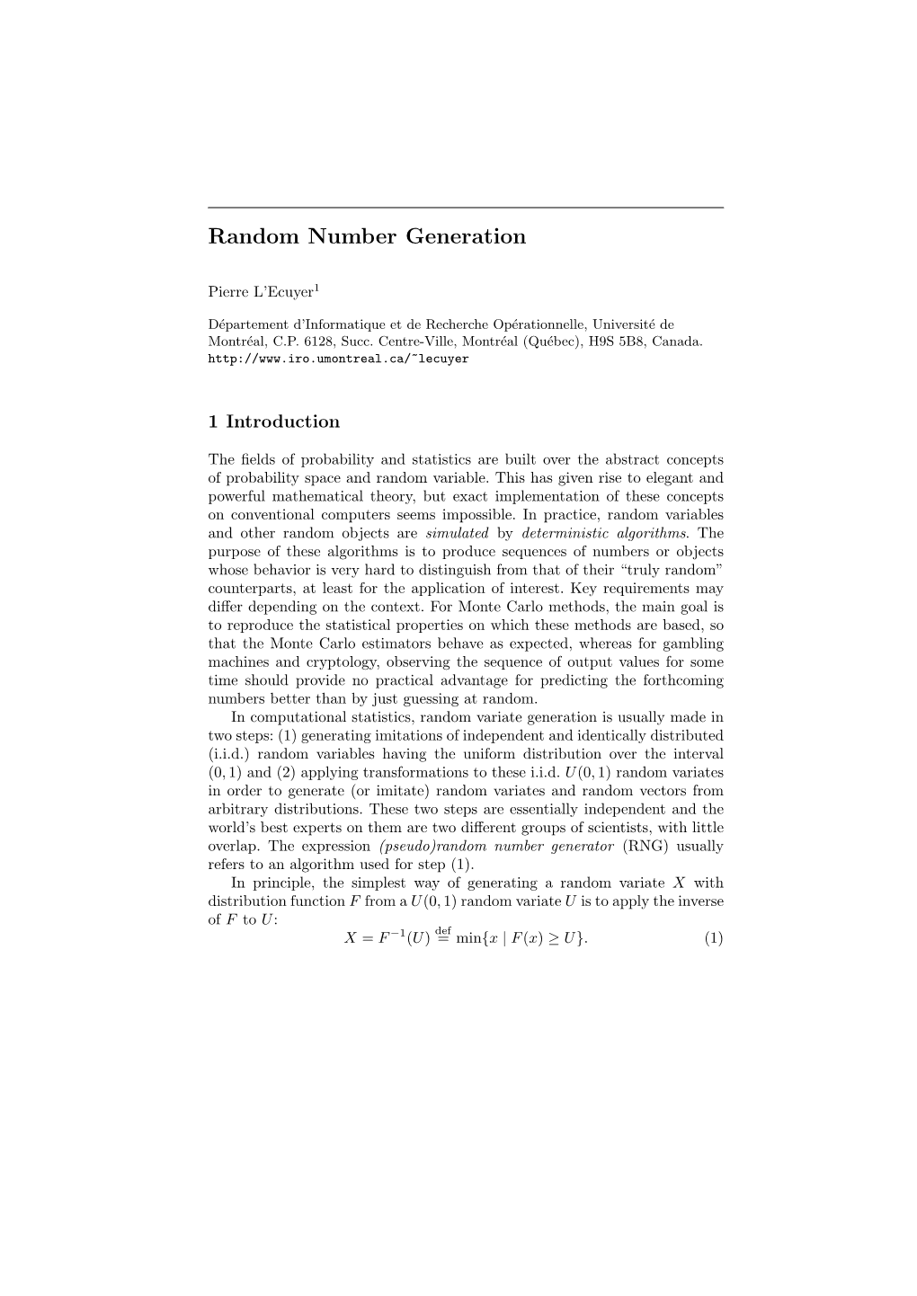 Random Number Generation