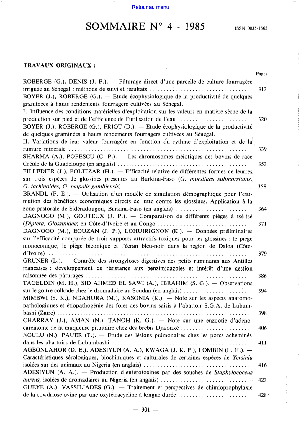 SOMMAIRE No 4 - 1985 ISSN 0035-L 865