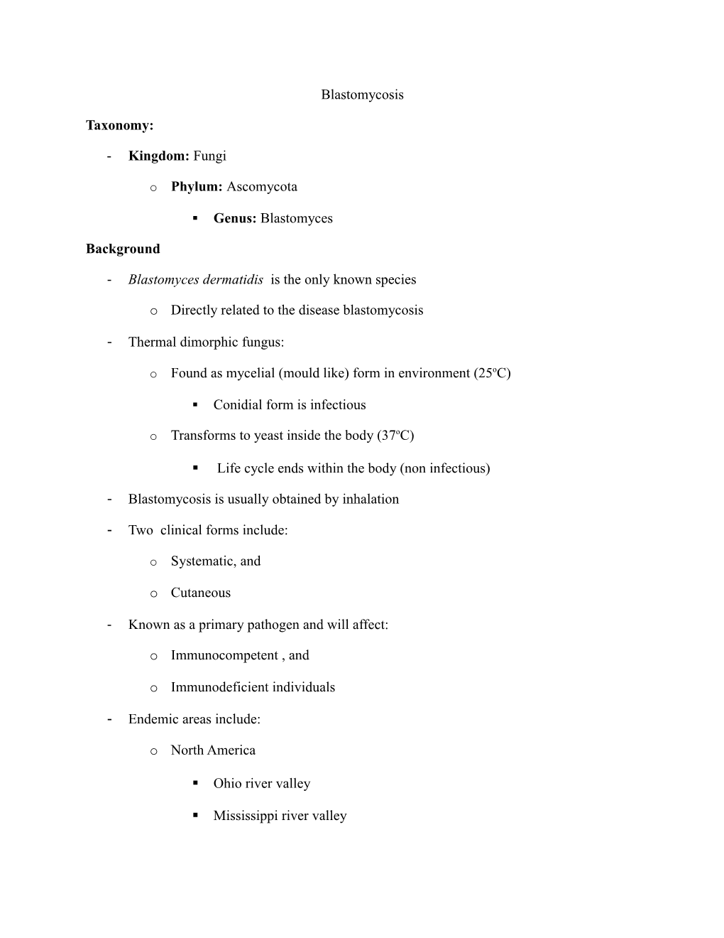 Blastomycosis Taxonomy