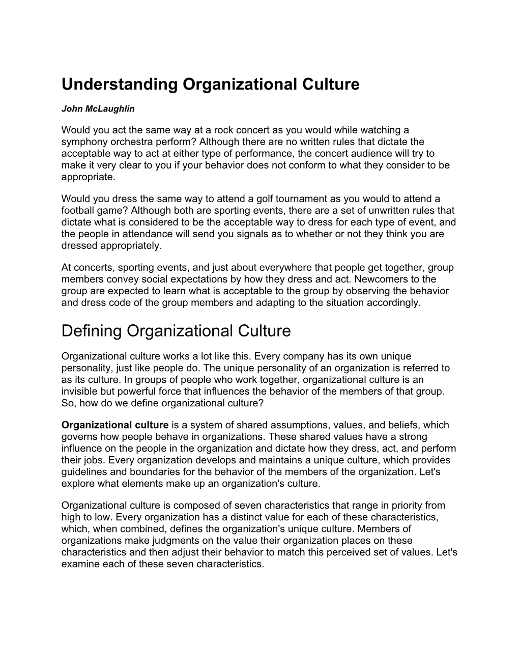 Understanding Organizational Culture Defining Organizational Culture