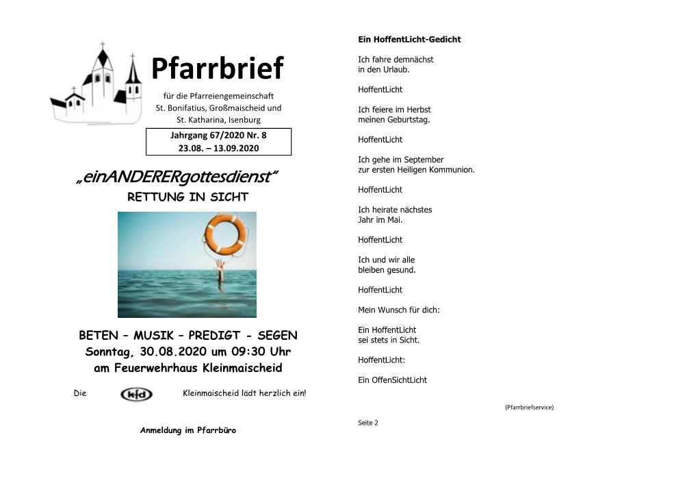 Pfarrbrief Hoffentlicht Für Die Pfarreiengemeinschaft St