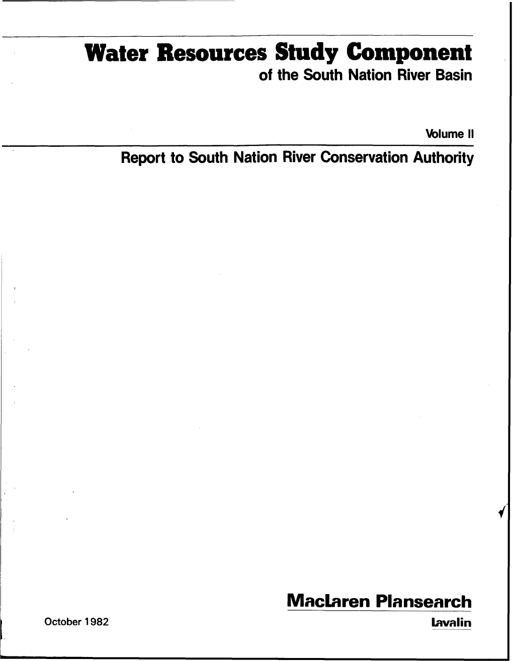 Water Resources Study Component of the South Nation River Basin