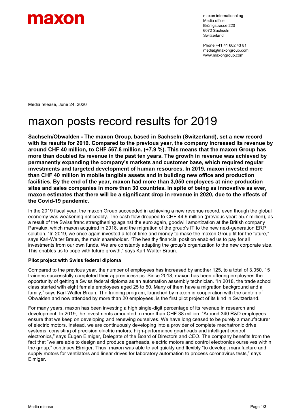 Maxon Posts Record Results for 2019