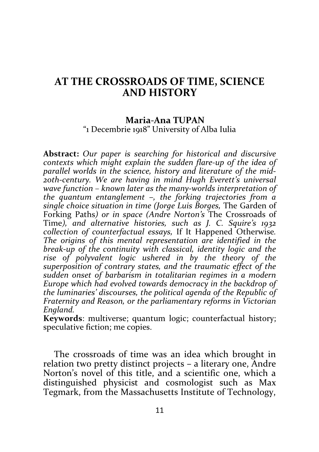 At the Crossroads of Time, Science and History