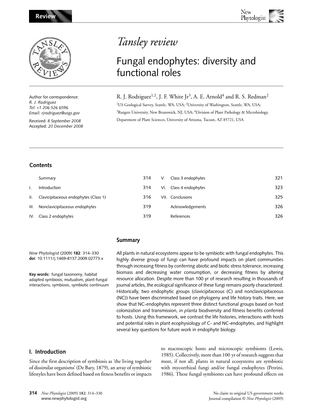 Fungal Endophytes: Diversity and Functional Roles