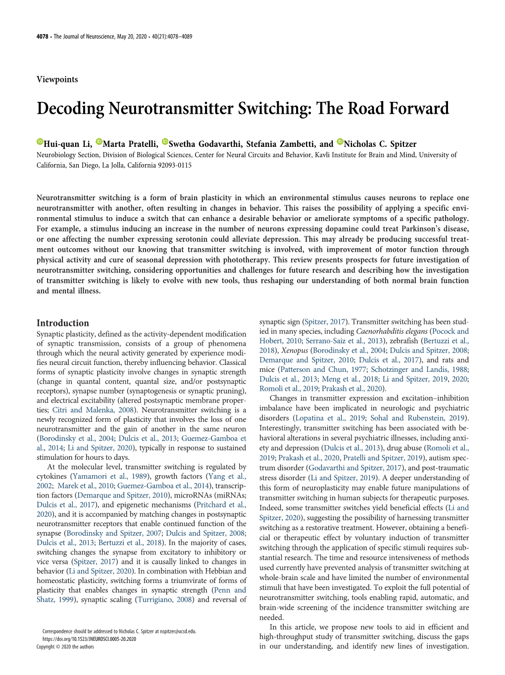 Decoding Neurotransmitter Switching: the Road Forward