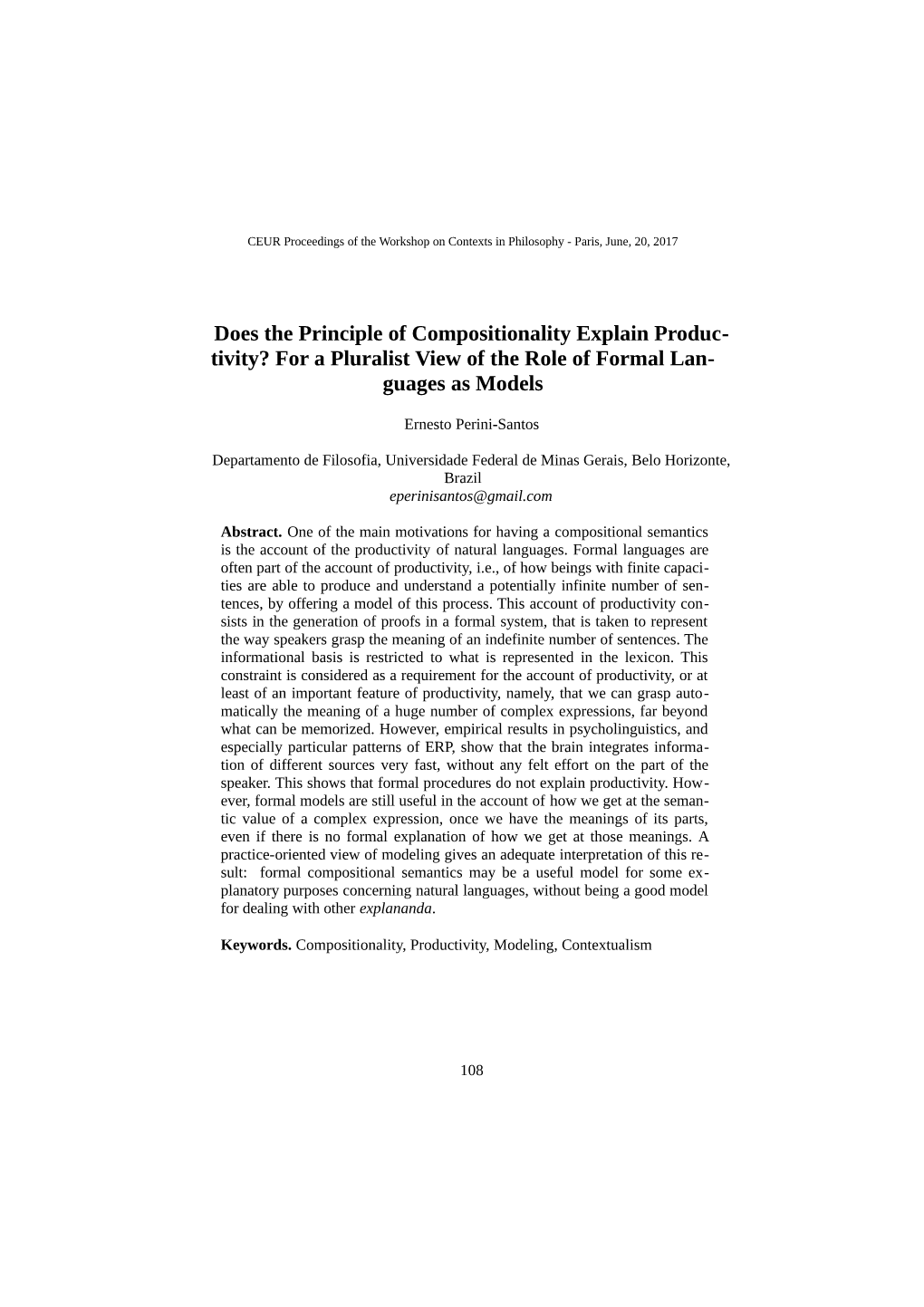 Does the Principle of Compositionality Explain Produc- Tivity? for a Pluralist View of the Role of Formal Lan- Guages As Models