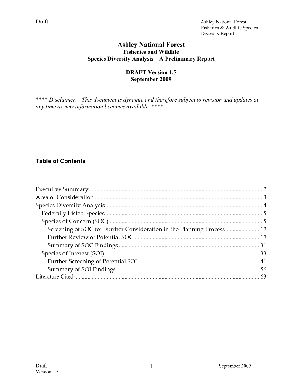 Ashley National Forest Fisheries & Wildlife Species Diversity Report Ashley National Forest Fisheries and Wildlife Species Diversity Analysis – a Preliminary Report