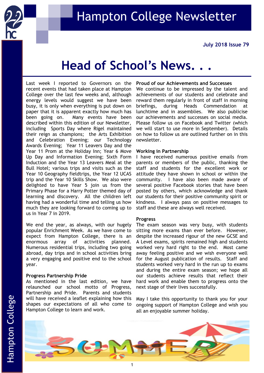 Head of School's News. . . Hampton College Newsletter