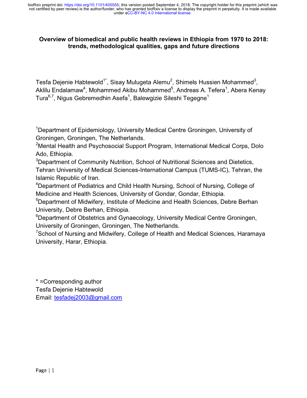 Overview of Biomedical and Public Health Reviews in Ethiopia from 1970 to 2018: Trends, Methodological Qualities, Gaps and Future Directions