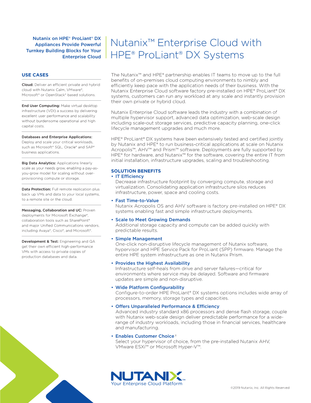 Nutanix™ Enterprise Cloud with HPE® Proliant® DX Systems