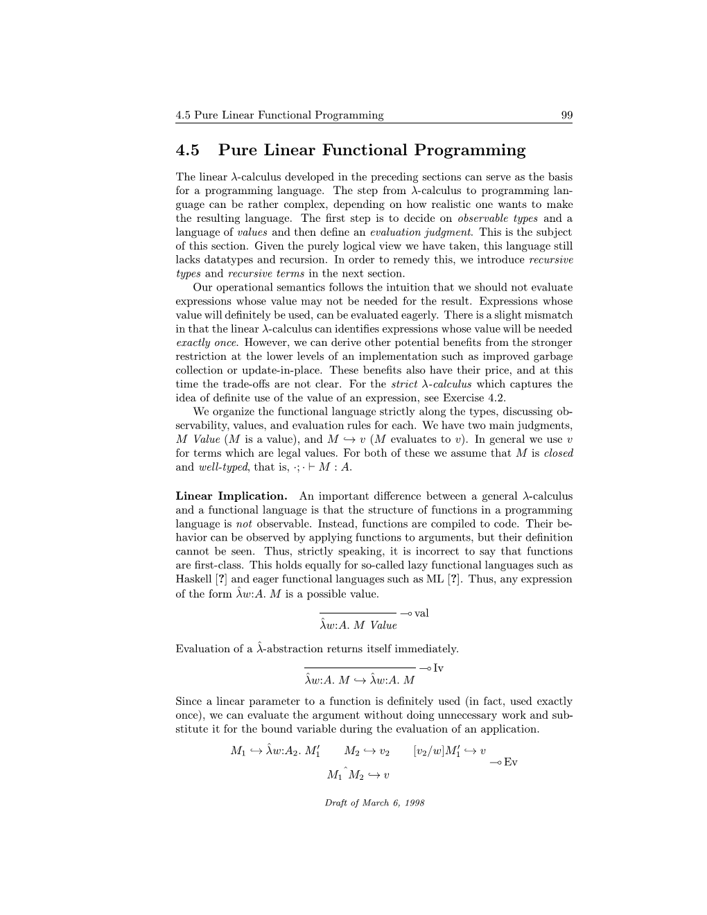 4.5 Pure Linear Functional Programming 99