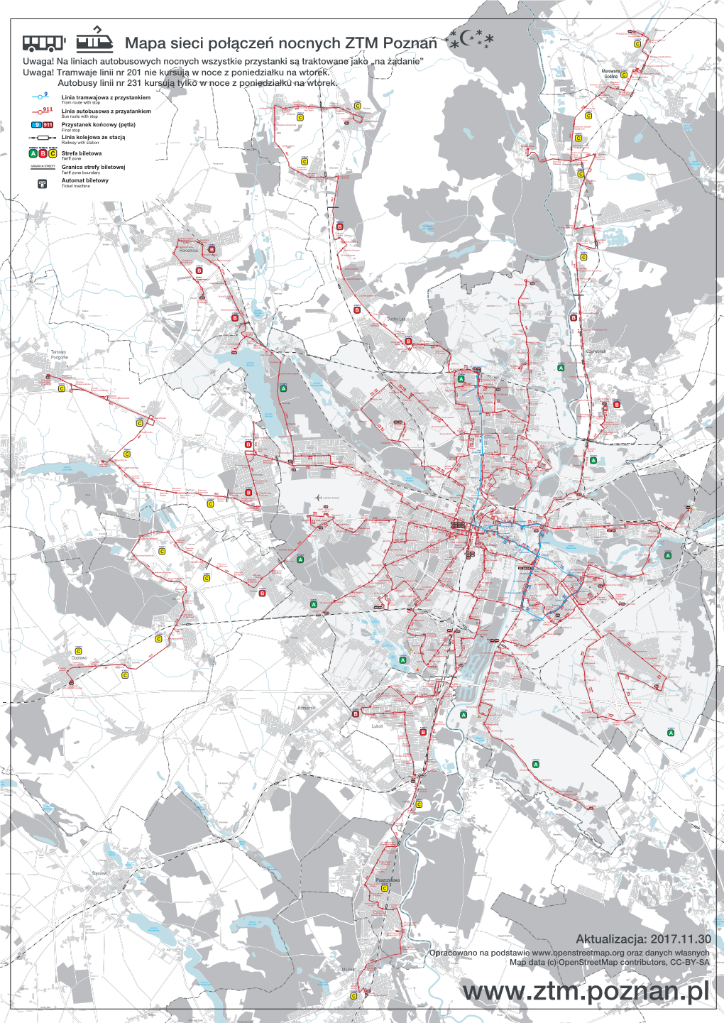 Mapa Sieci Połączeń Nocnych ZTM Poznań C Głębocko