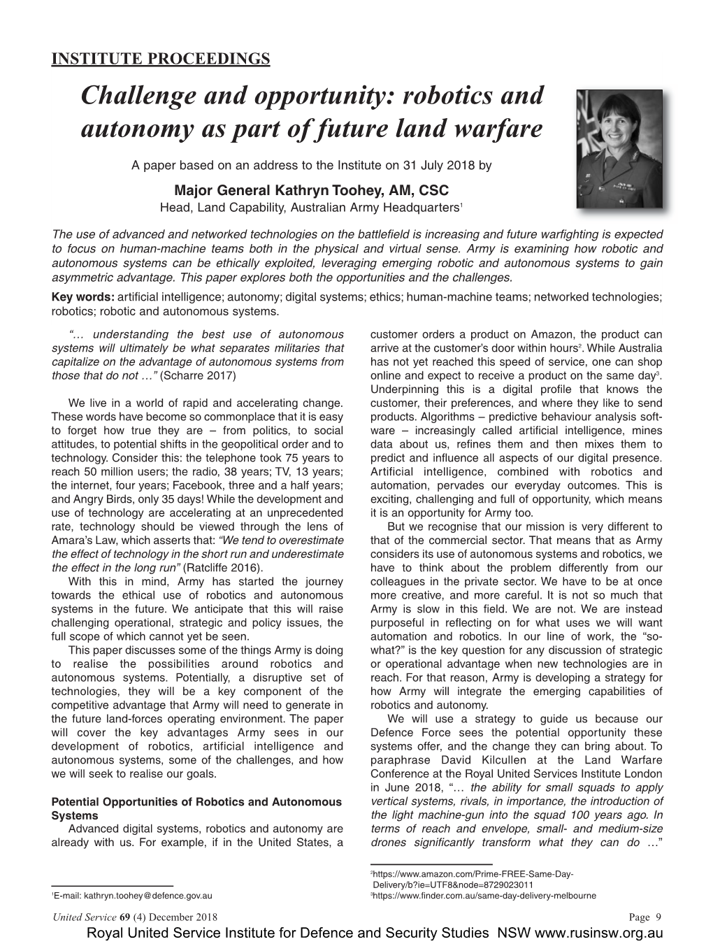 Robotics and Autonomy As Part of Future Land Warfare