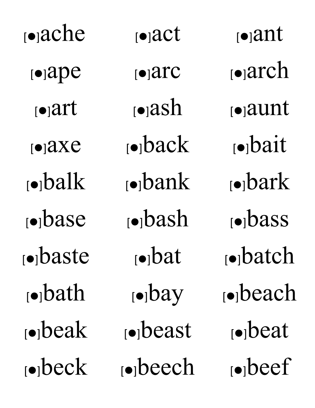 Short Vowel Nouns with Yin Symbols