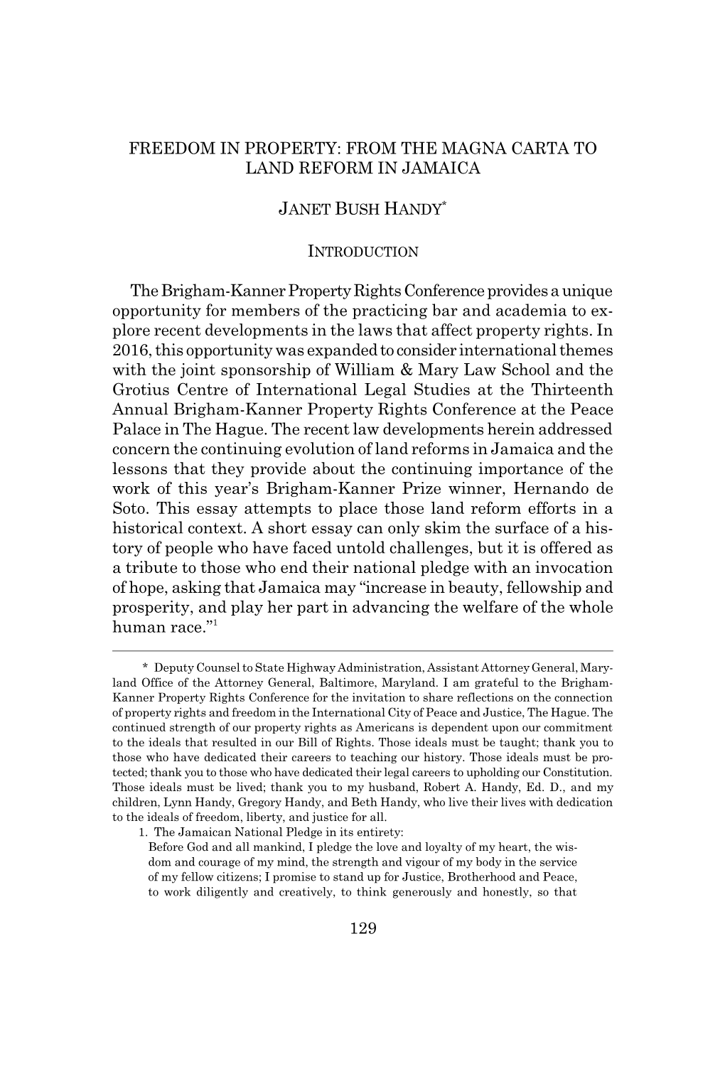 Freedom in Property: from the Magna Carta to Land Reform in Jamaica