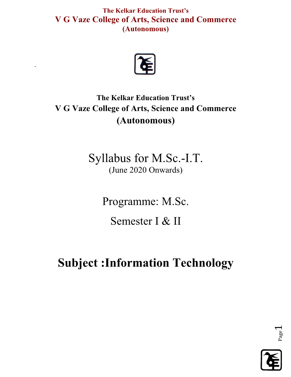 Syllabus for M.Sc.-IT Subject
