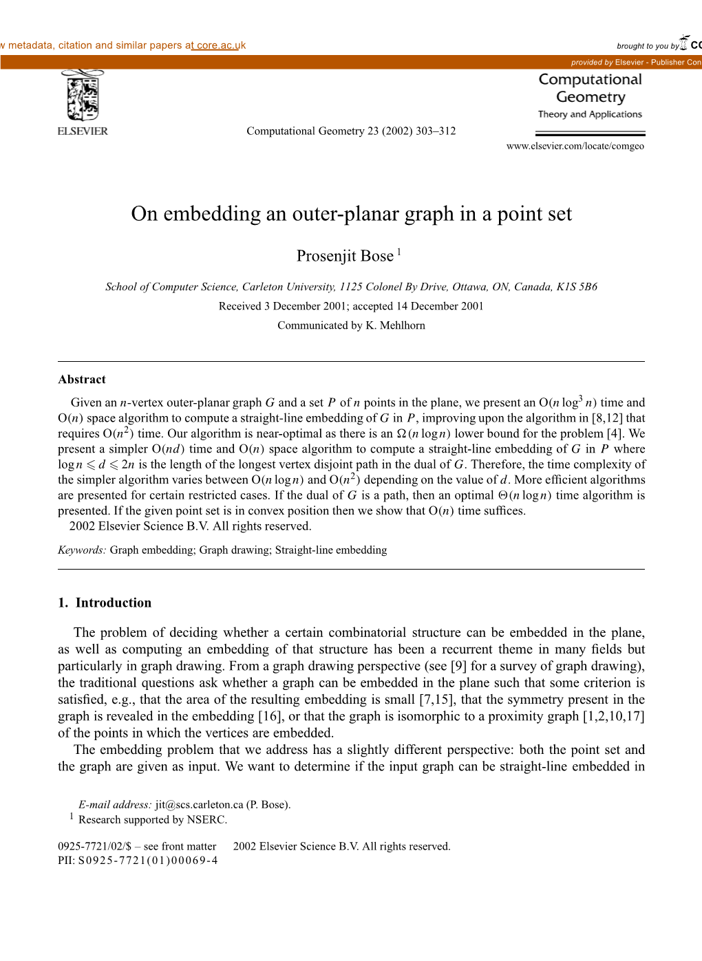 On Embedding an Outer-Planar Graph in a Point Set