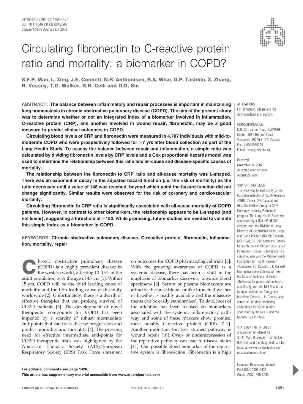 Circulating Fibronectin to C-Reactive Protein Ratio and Mortality: a Biomarker in COPD?