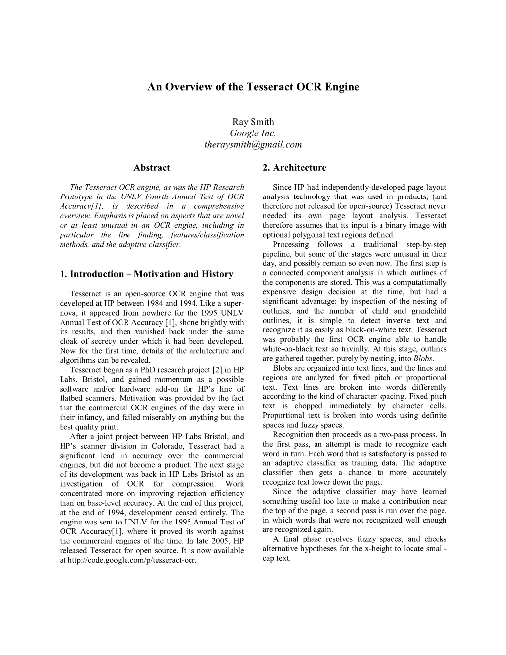 An Overview of the Tesseract OCR Engine