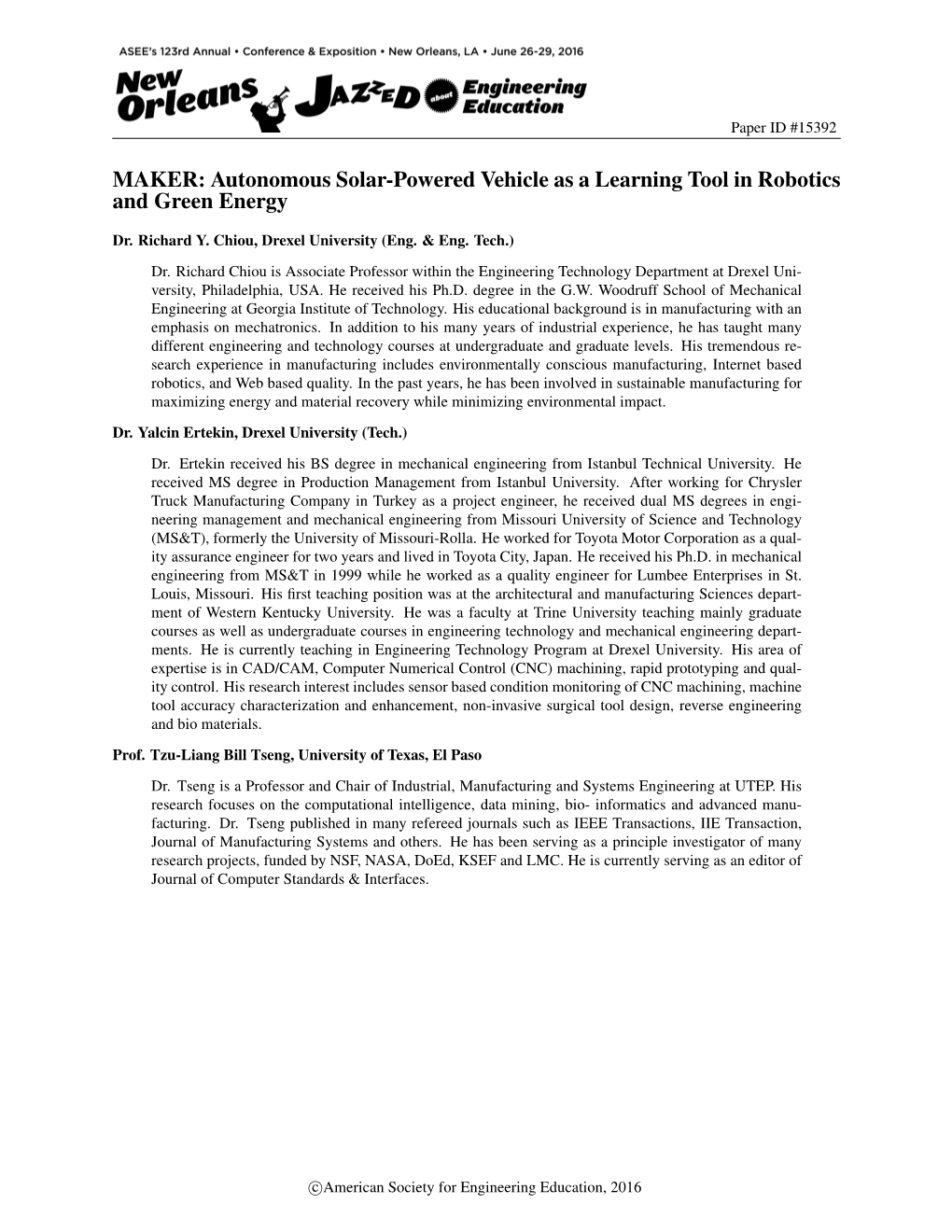 MAKER: Autonomous Solar-Powered Vehicle As a Learning Tool in Robotics and Green Energy